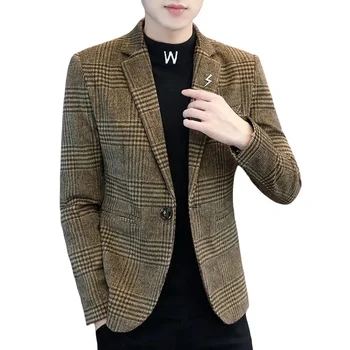 Aukštos Kokybės Švarkas Vyrų Pledas Britų Stiliaus Premium Paprastas Elegantiškas Mados Atsitiktinis Verslo Veiklos Slim Fit Jacket