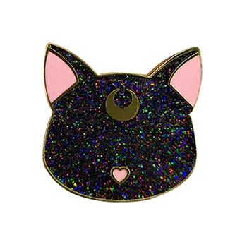 Juoda katė Luna emalio pin Sailor Moon temą ženklelis blizga anime gerbėjų dekoras