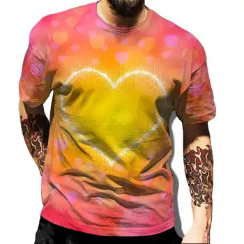 3D atspausdintas vyriški T-shirt šiltų spalvų, meilės modelį, trumpas rankovėmis poliesteris atsitiktinis apvalios kaklo sportinę negabaritinių gatvės drabužiai