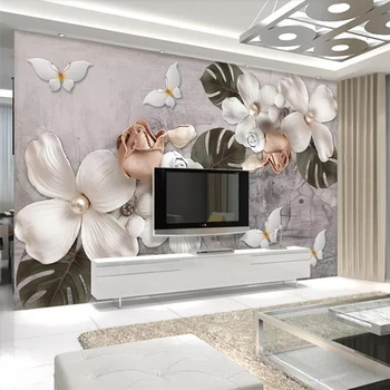 Beibehang papel de parede Užsakymą wallpape 3d Stereo atleidimo balta keturių perlų gėlės Šiaurės retro fono sienos popieriaus freskomis