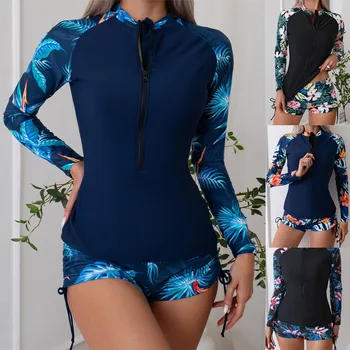 2024 Naujas Plius Dydis Moterų Tankini maudymosi kostiumėlį Nustatyti Moterų ilgomis Rankovėmis, Kostiumėliai, Banglenčių Sporto Baseinas, Paplūdimio Dviejų dalių Maudymosi