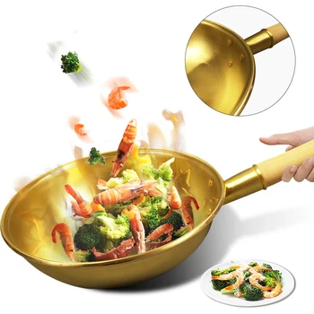 Gryno Žalvario Visos Žalvario wok Kinijos Wok Keptuvėje Žalvario Keptuvėje Virtuvės reikmenys Kepimo Indą Žalvario, Viryklė