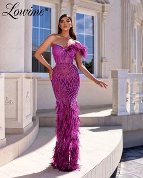 Plunksnos Raudonos Šalis Suknelė Matyti Per Vakarą Chalatai 2023 Užsakymą Undinė Arabų Prom Dresses Proga Suknelė Moterims Rūbeliai