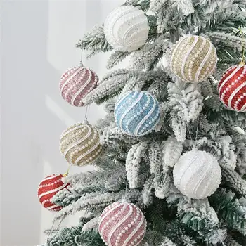 8cm Baltos Kalėdų Kamuolys Kalėdų Eglutės Ornamentu Kalėdų Dekoracijos Namų 2024 Naujųjų Metų Medis Dekoratyvinis Putų Kamuoliukus Papuošalai