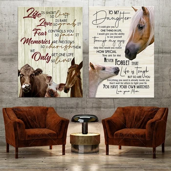 Arklių Drobės-mano dukra-jūs turite savo žaidimą, myliu savo mama, gyvenimas yra trumpas valstiečių plakatas apdailos dovana