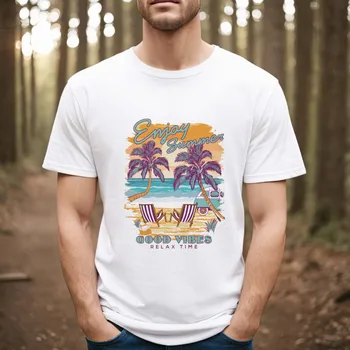 Paplūdimio Vyrų Drabužiai Įdomus Atsitiktinis Stiliaus Tendencijos Drabužių Trumpas Rankovėmis Kempingas T-Shirt spausdintą Modelio Mados Atspausdintas T-Shirt.
