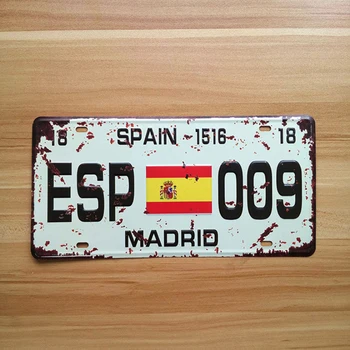 Retro licencija Automobilių plokštės ESP-009 MADRIDE (ISPANIJA derliaus metalo alavo ženklai garažas tapybos apnašas Lipdukas 15x30cm