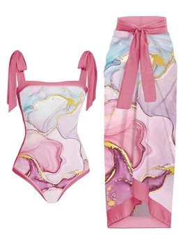 Moterų maudymosi kostiumėlį 2023 Derliaus Colorblock Spausdinti Paplūdimio vientisas maudymosi kostiumėlis Bikini Nustatyti Maudymosi Kostiumą Paplūdimio