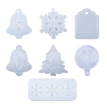 7Pcs Derva, Ornamentas, Formų,Kalėdų Dervos Lieti Pelėsių Nustatyti Kalėdų Dekoracijos,Silikono Formų Snaigės Ornament