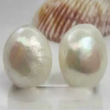 Gamtos 14-15mm balta Baroko gėlo vandens perlų 14K aukso auskarai ausies spenelio