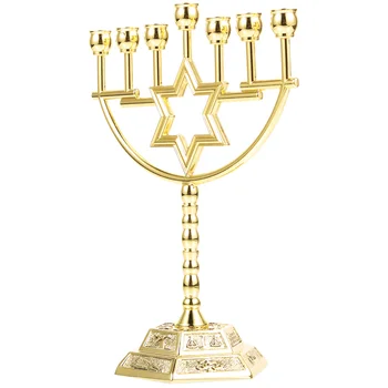 Menorah Žvakių Laikiklis 7 Filialas Žydų Aukso Menorah Žvakių Laikiklis Žvaigždė Davidas Menorah Šviestuvai Hanukkah Žvakidė