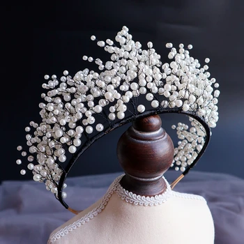Rankų Darbo Perlų Vestuvių Papuošalai, Nuotakos Plaukų Karūna Mados Plaukų Accesssories Moterų Tiara Hairband