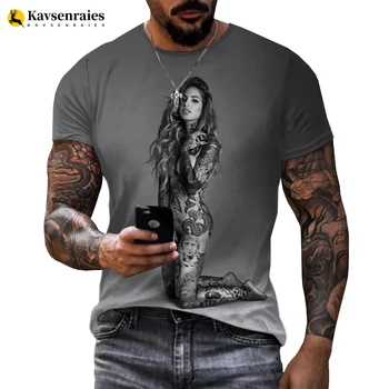 Tatuiruotė Modelis T-shirt Vyrai, Gatvės Stilius, Tendencijos Produktų, 3D Spausdinamos Nuogų Moterų, Drabužius, Tinkamas Visiems metų laikams,