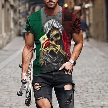 2024 m. vasaros nauja, vyriški T-shirt 3d Meksikos shield Amerikos vėliava atspausdintas T-shirt gatvės hip-hop vyriški trumpomis rankovėmis apvalios kaklo