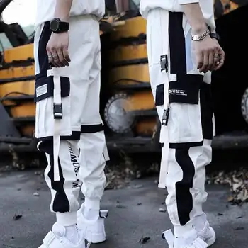 Vyrai Hip-Hop Kelnes Streetwear Vyrų Krovinių Kelnės Multi-įmuštas Šiltas Stilingas Devintojo Kelnės su Giliai Tarpkojo Sagtis Dekoro Vyrai