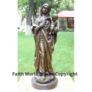 58CM didelis Didžiulis --Krikščionybė, Katalikybė Madona su vaiku Jėzaus Kristaus Namų Dekoro Religinių Apdailos bronzos meno statula