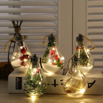 Bola de Navidad LED transparente, decoración de árbol de Navidad, colgante, Bola de bombilla de plástico