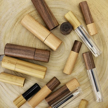 Bambuko Dangčio Kosmetikos Konteinerių 5ml juodojo Aukso Sidabro spalvos Lūpų dažai Bambuko Vamzdžių tuščias lūpų dėžės