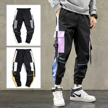 Krovinių Kelnės Vyrams Poilsiu Kelnes Streetwear Vyrų 2023 Mados Elastinga Juosmens Vyriškos Laisvalaikio Kelnės Sweatpants Hip-Hop Juostelės Kelnės