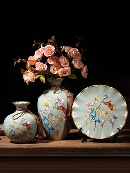 3Pcs/Set Europos Keramikos Vaza, Džiovintų Gėlių, Gėlių kompozicijų Vinguriuoti Plokštė Kambarį Įėjimo Puošyba, Namų Dekoracijos