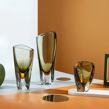 Šviesos Prabangus Desktop Gėlių Aranžuotojas Minimalizmas Gintaro Spalvos Stiklo Vaza Hydroponics Gėlių Puodai, Stalo Apdailos Šiuolaikinio Namų Dekoro