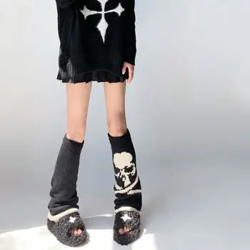 Gotikos Moteriški Kelio Aukštos Kojinės Užsiliepsnojo Kaukolė Kojų Šildytuvus Mezgimo Kojų Movos Helovinas Partywear