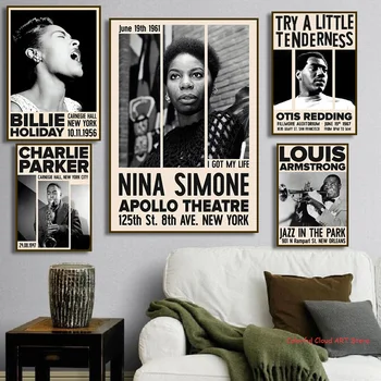 Juoda Balta, Džiazo ir Soul Plakatas Garsus Dainininkas Nina Simone Plakato spauda, Drobė, Tapyba Sienos Nuotrauka už Kambarį Namų Dekoro