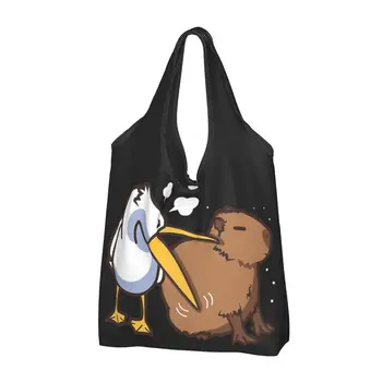Custom Pelikanai Bando Valgyti Capybara Pirkinių Krepšys Nešiojamų Didelių Pajėgumų Bakalėja, Juokingas, Mielas Kawaii Meme Nešti Shopper Bags