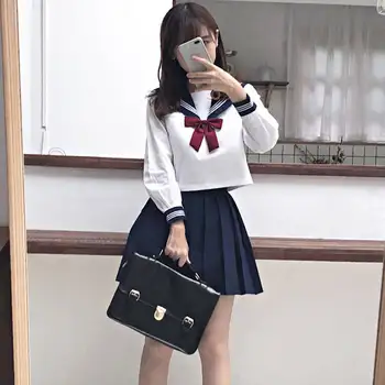 Japonų Stiliaus S-2XL Studentų Mergaitės mokyklines Uniformas Merginos karinio jūrų Laivyno Kostiumas Moterims Seksualus karinio jūrų Laivyno JK Kostiumas Sailor Palaidinė Klostuotas Sijonas Rinkinys
