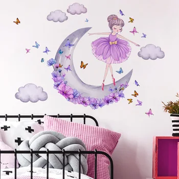 Sienų Lipdukai Baleto Mergina ant Mėnulio, Miegamojo Nuimamas PVC Lipdukai Dekoro Mergaičių Kambario Meno Apdaila
