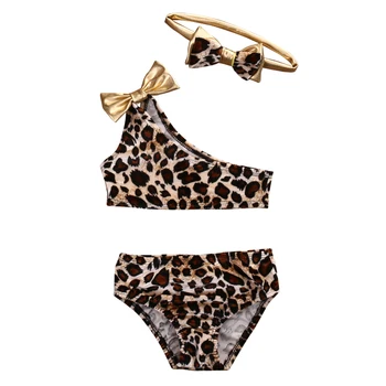 3Pcs Bamblys Baby Girls Bikini Rinkinys Leopardas Off-pečių Lankas Vasaros maudymosi Kostiumėliai, maudymosi kostiumėlį, Maudymosi Kostiumas, Paplūdimio Biquini