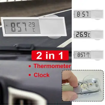 2 In 1 Automobilis Automobilio Laikrodis LCD Ekranas Gyvis Tipo Automobilių Skaidrus Termometras Priedai, Nešiojamų Laikrodis Ornamentu Interio B3V1