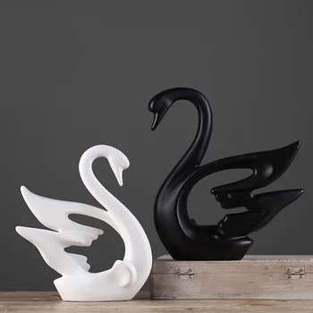2vnt Keramikos Swan Ornamentu Statulėlės Juoda Balta Stabilų pagrindą Šiuolaikinių Swan Skulptūros Miegamojo, Biuro Lentynos Namų Puošybai