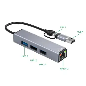 4 in 1, USB, C HUB Tipo C iki 100M RJ45 Lan Adapter Support Ethernet Tinklo 