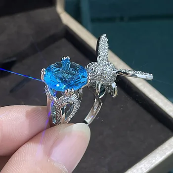 Europos ir Amerikos Stiliaus Moterų Žiedo Imitacija Santa Maria Jūros Mėlyna Lobis Hummingbird Atviras Žiedas