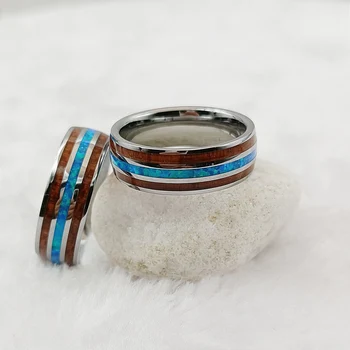Aukštos Kokybės Volframo Karbidas Žiedai, vyriški Blue Opal Medienos Metis Dizaineris Papuošalai Vestuvių Porų Piršto Žiedą, Moterims