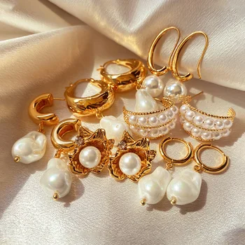 Baroko Stiliaus, Europos ir Amerikos Nauji Žalvario, Padengta 18K Auksu Gėlavandenių Perlų Tabaluoti Auskarai Moterims