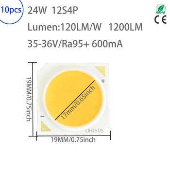 10vnt 24W 36V 600mA COB LED Šviesos Šaltinis Chip Cri95+ 19*19mm Šviesos Diodų, 