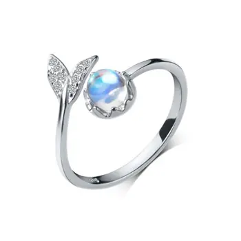Undinė Sidabro Sidabrą, žiedus, Blue Magic Vandens Kristalų Žiedas moterims CZ Elegantiškas Ponios papuošalus 925 Sterling Uodega mėnulio akmuo