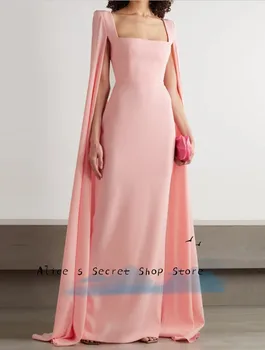 Elegancija Pink-Line Vakaro Suknelė Moterims Giliai Kvadratinių Kaklo Grindų Ilgis Ilgis Prom Dress Suknelė/Rąstinio Suknelė