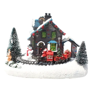 Žėrintis Namas Kalėdų Mažų Traukinį Kaime Namas Šviesos Kraštovaizdžio Sniego Figūrėlės Dervos Darbalaukio Ornamentas, Papuošimas F19B