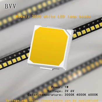 100VNT Didelio ryškumo 3030 baltos šviesos SMD LED karoliukai,galia: 1W ryškumas: 130-160LM, spalvos temperatūra: 3000K/4000K6000K